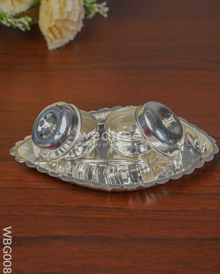 German Silver Shanku Plate Double Kumkum Holder - Wbg0083 Holders
