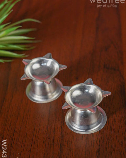German Silver Star Diya Small ( Set Of 2 ) - W2433 Diyas