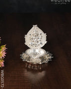 German Silver Sunflower Base Diya - Ganesha - WBG0572-1