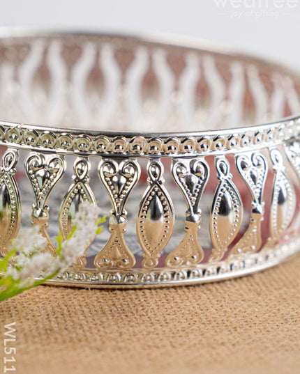German Silver Tray with Madhubani Print - 6 inch - WL5118 - German Silver Pooja Utility