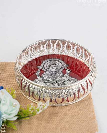 German Silver Tray with Madhubani Print - 6 inch - WL5118 - German Silver Pooja Utility