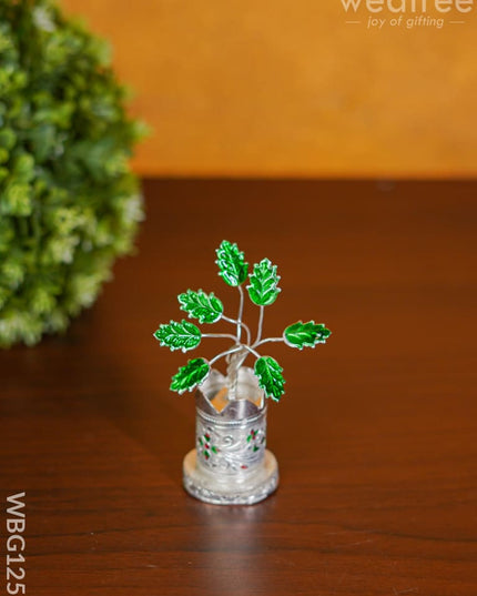 German Silver Tulasi Maadam With Green Leaves - Wbg1257 Pooja Utilities