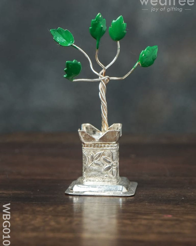 German Silver Tulasi Maadam With Green Leaves - Wbg0100 Pooja Utilities
