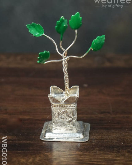German Silver Tulasi Maadam With Green Leaves - Wbg0100 Pooja Utilities