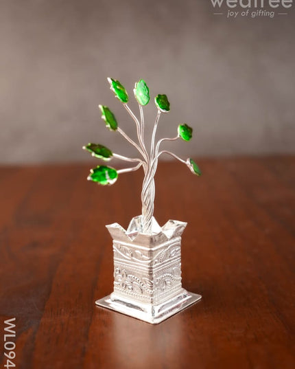 German Silver Tulasi Maadam with Green Leaves - WL0944 - German Silver Pooja Utility