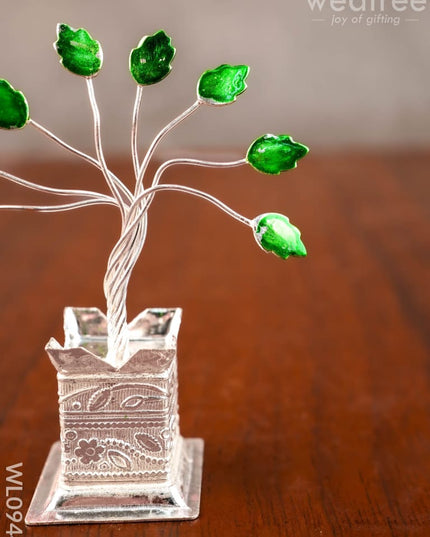 German Silver Tulasi Maadam with Green Leaves - WL0944 - German Silver Pooja Utility
