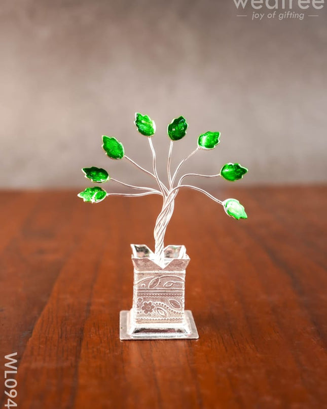 German Silver Tulasi Maadam with Green Leaves - WL0944 - German Silver Pooja Utility