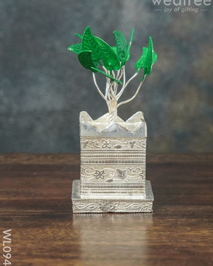 German Silver Tulasi Maadam with Green Leaves - WL0944 - German Silver Pooja Utility