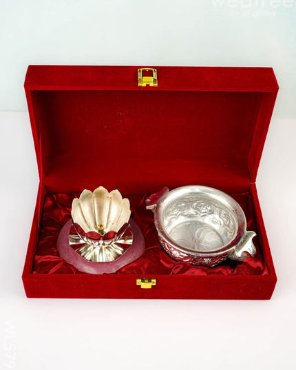 German Silver Urli & Diya - WL5796 - German Silver Urli