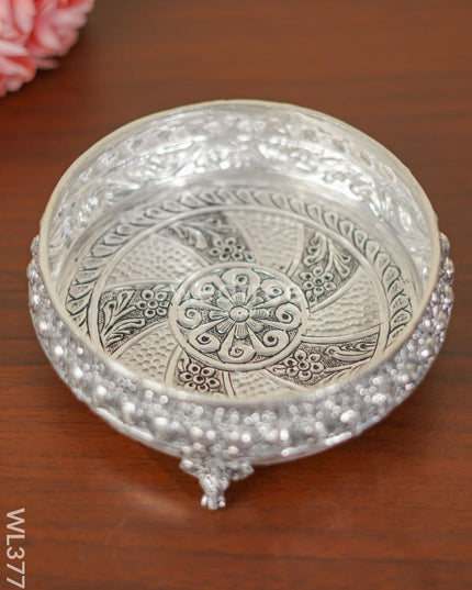 German Silver Urli With Elephant Stand (Black Antique) - 6 Inch Wl3771 Silver