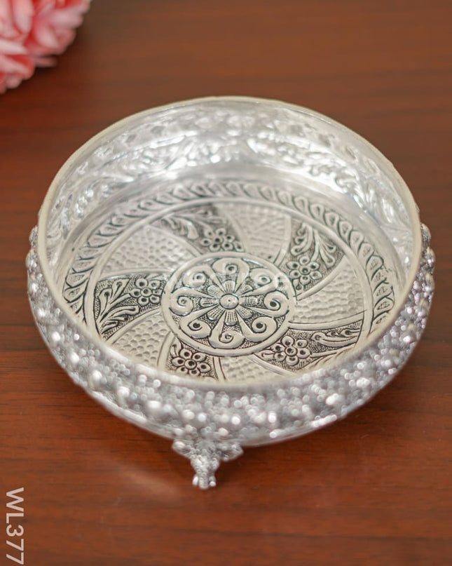 German Silver Urli With Elephant Stand (Black Antique) - 6 Inch Wl3771 Silver