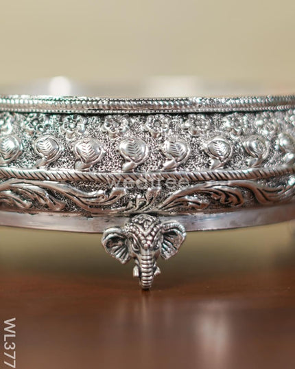 German Silver Urli With Elephant Stand (Black Antique) - 6 Inch Wl3771 Silver
