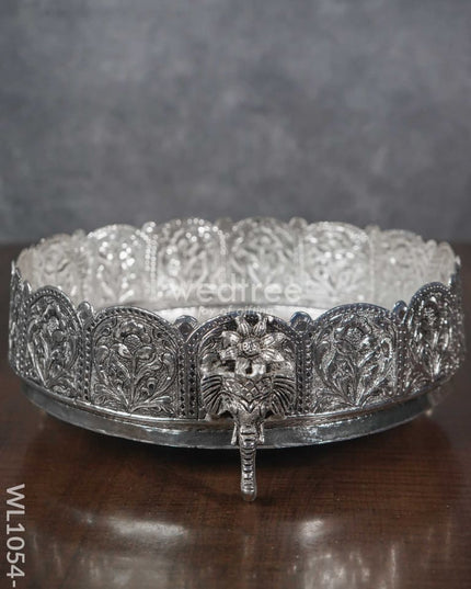 German Silver - Urli With Elephant Stand 7.5 Inches Wl1054 10 Inch