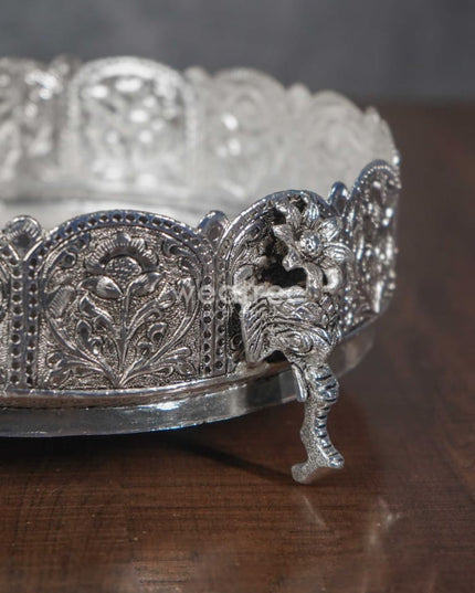 German Silver - Urli With Elephant Stand 7.5 Inches Wl1054