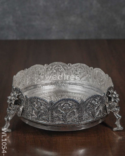 German Silver - Urli With Elephant Stand 7.5 Inches Wl1054 Inch