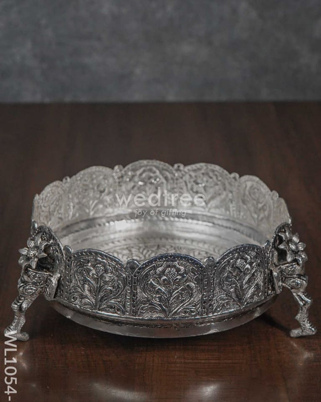 German Silver - Urli With Elephant Stand 7.5 Inches Wl1054 Inch
