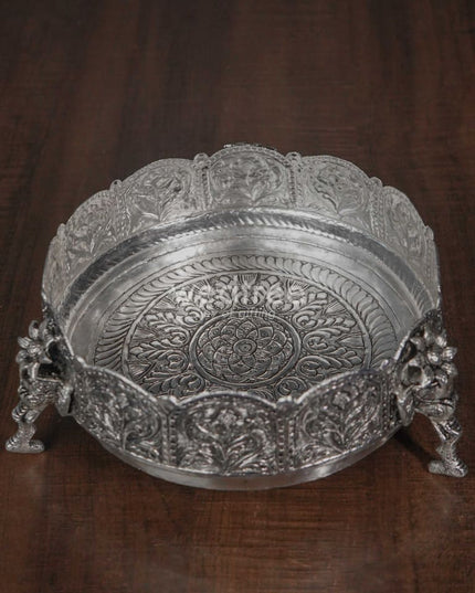 German Silver - Urli With Elephant Stand 7.5 Inches Wl1054
