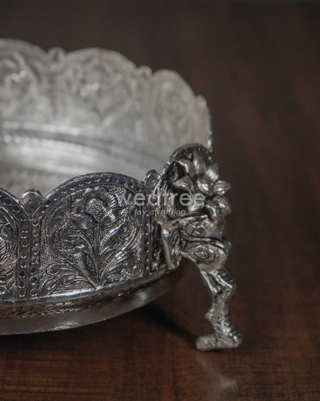 German Silver - Urli With Elephant Stand 7.5 Inches Wl1054