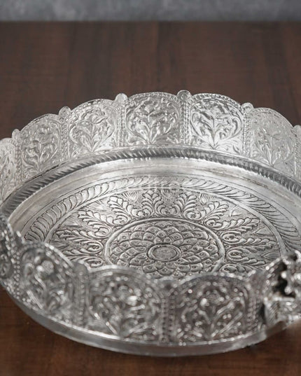 German Silver - Urli With Elephant Stand 7.5 Inches Wl1054
