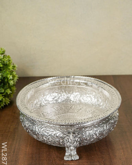 German Silver Antique Urli With Elephant Stand - 10 Inch Wl2875