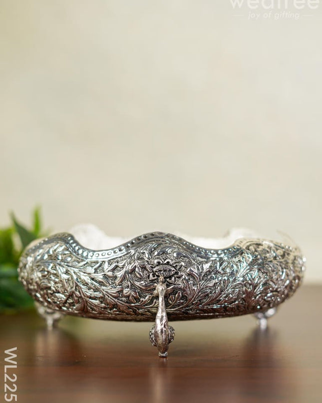 German Silver Urli With Peacock Stand - Antique Finish 8 Inch Wl2251