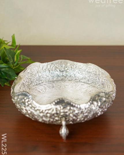 German Silver Urli With Peacock Stand - Antique Finish 8 Inch Wl2251