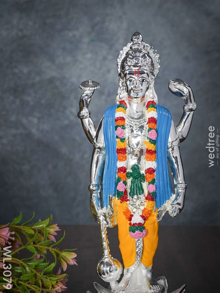 German Silver Vishnu Idol With Lotus Base - Wl3079 Figurines