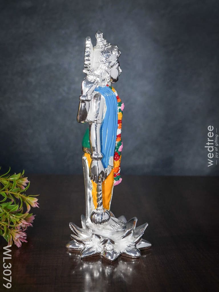 German Silver Vishnu Idol With Lotus Base - Wl3079 Figurines