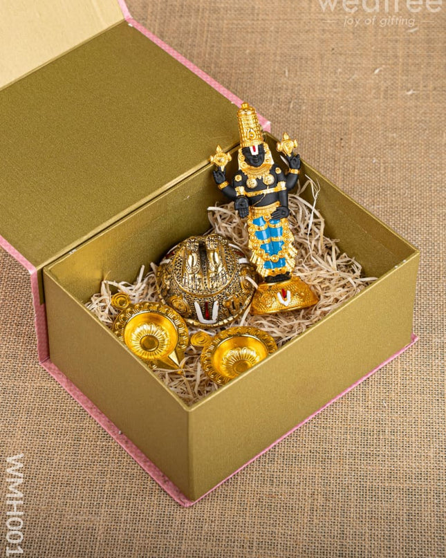Gift Hamper - Balaji Idol with Balaji Paduka and Zinc Alloy Diya - WMH0016 - Hampers