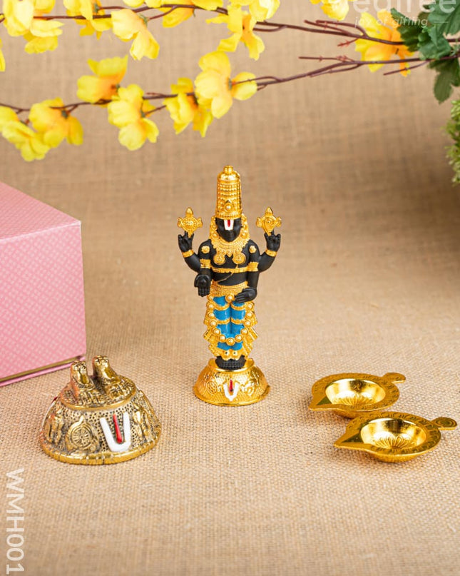 Gift Hamper - Balaji Idol with Balaji Paduka and Zinc Alloy Diya - WMH0016 - Hampers