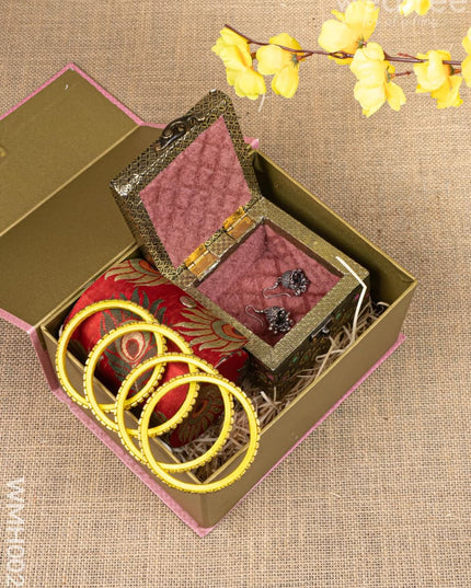 Gift Hamper - Jewel Box and Bangle Holder with Oxidized Earring and Kundan Bangles - WMH0020 - Hampers