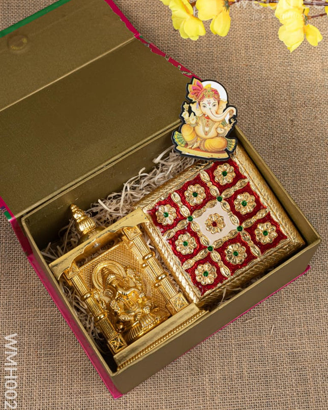 Gift Hamper - Manai with Ganesha Pooja Mandir and Fridge Magnet - WMH0024 - Hampers