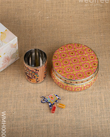 Gift Hamper - Meenakari Glass with Poori Box and Haldi Kumkum Set - WMH0006 - Hampers