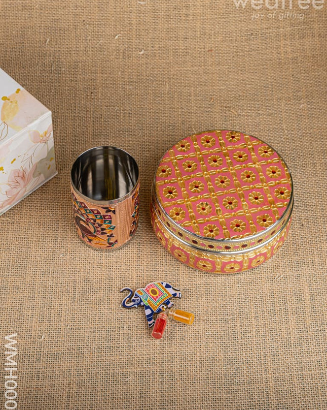 Gift Hamper - Meenakari Glass with Poori Box and Haldi Kumkum Set - WMH0006 - Hampers