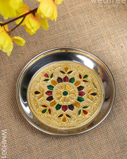 Gift Hamper - Meenakari Plate with Crystal Diya and Cashews - WMH0018 - Hampers