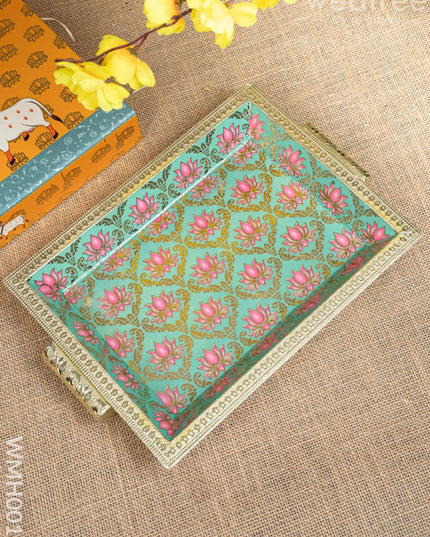Gift Hamper - Meenakari Tray with Lakshmi Idol Foil Card and Flower Diya - WMH0017 - Hampers