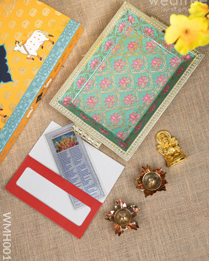 Gift Hamper - Meenakari Tray with Lakshmi Idol Foil Card and Flower Diya - WMH0017 - Hampers