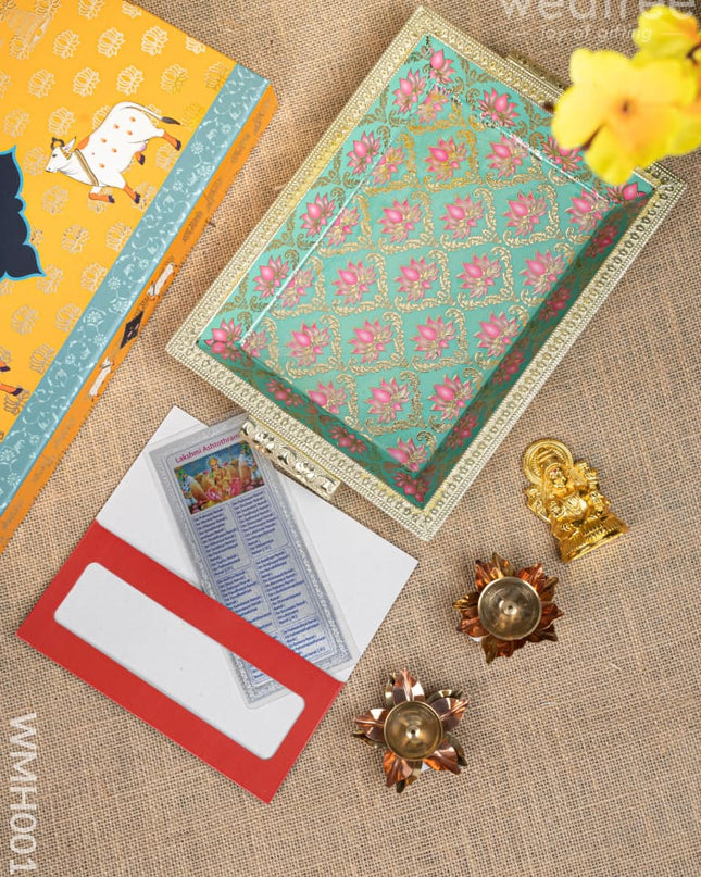 Gift Hamper - Meenakari Tray with Lakshmi Idol Foil Card and Flower Diya - WMH0017 - Hampers