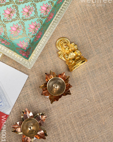 Gift Hamper - Meenakari Tray with Lakshmi Idol Foil Card and Flower Diya - WMH0017 - Hampers