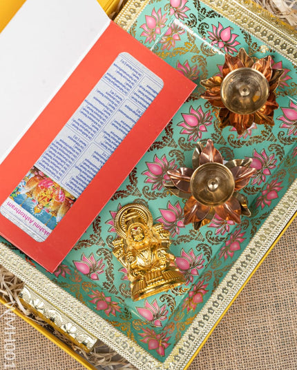 Gift Hamper - Meenakari Tray with Lakshmi Idol Foil Card and Flower Diya - WMH0017 - Hampers