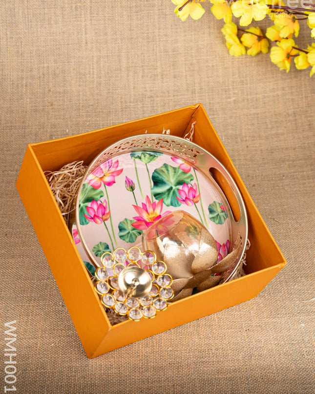 Gift Hamper - Metal Tray with Candle Holder and Crystal Diya - WMH0012 - Hampers