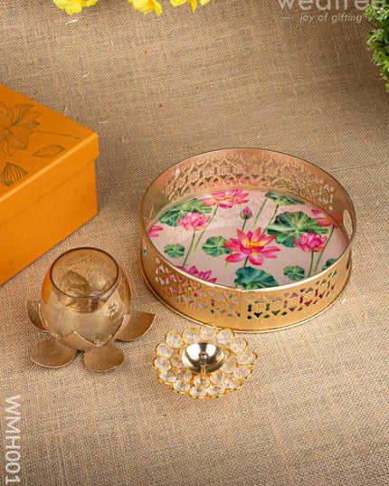 Gift Hamper - Metal Tray with Candle Holder and Crystal Diya - WMH0012 - Hampers