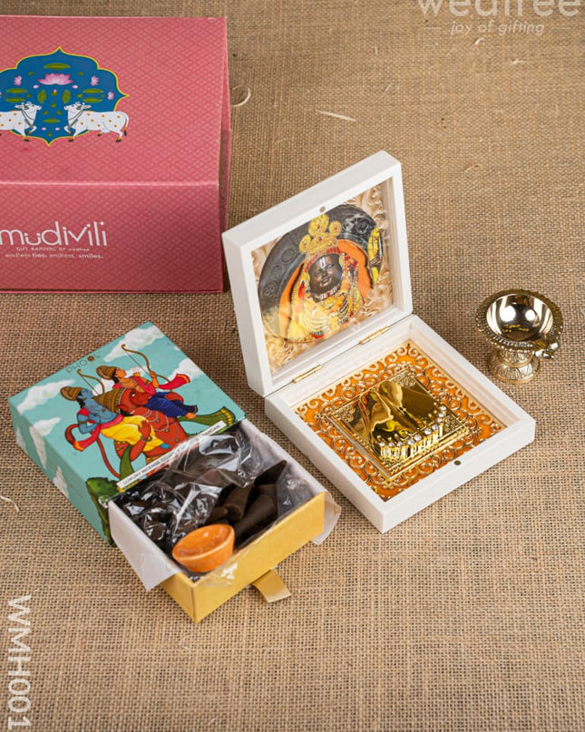 Gift Hamper - Paduka Box with Brass Diya and Incense Cones - WMH0015 - Hampers