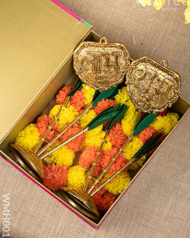 Gift Hamper - Shubh Laabh Plate with Sugarcane Tree and Flower Thoran - WMH0019 - Hampers