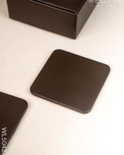 Gift Set - Leather Tray with Diary Coaster Set & Tissue Box - Brown - WL5042-1