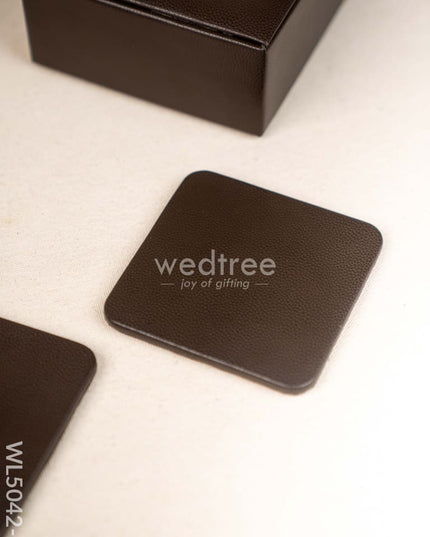 Gift Set - Leather Tray with Diary Coaster Set & Tissue Box - Brown - WL5042-1