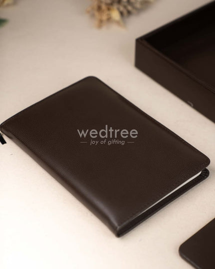 Gift Set - Leather Tray with Diary Coaster Set & Tissue Box - Brown - WL5042-1