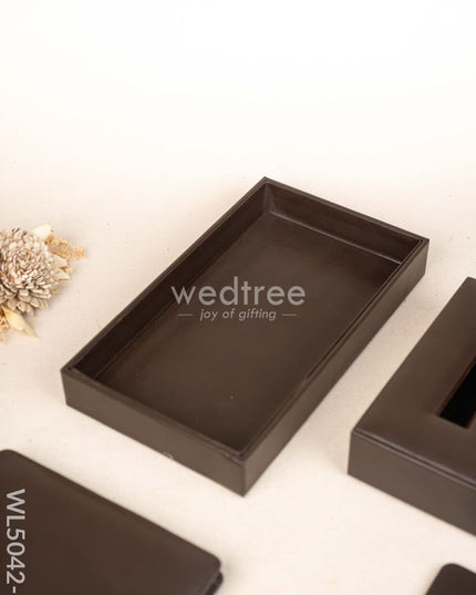 Gift Set - Leather Tray with Diary Coaster Set & Tissue Box - Brown - WL5042-1