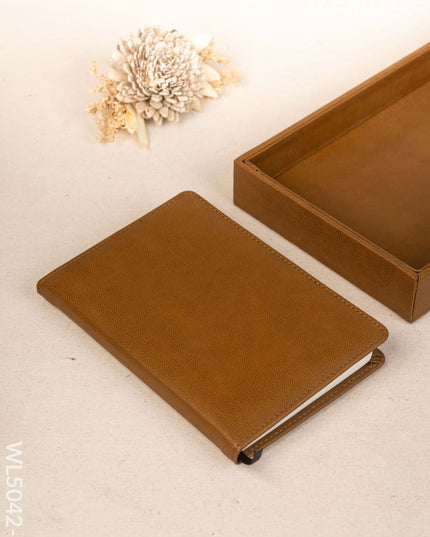Gift Set - Leather Tray with Diary Coaster Set & Tissue Box - Tan - WL5042-2