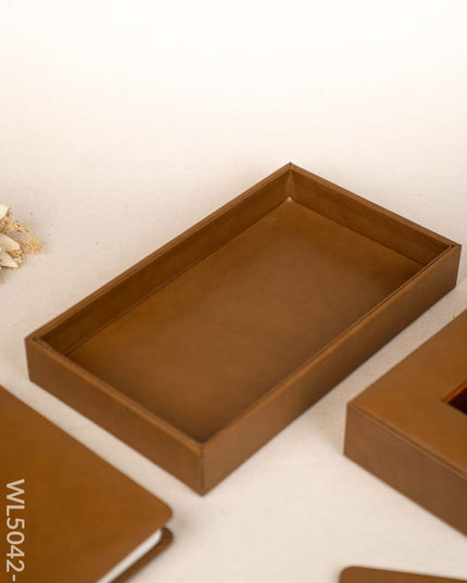 Gift Set - Leather Tray with Diary Coaster Set & Tissue Box - Tan - WL5042-2